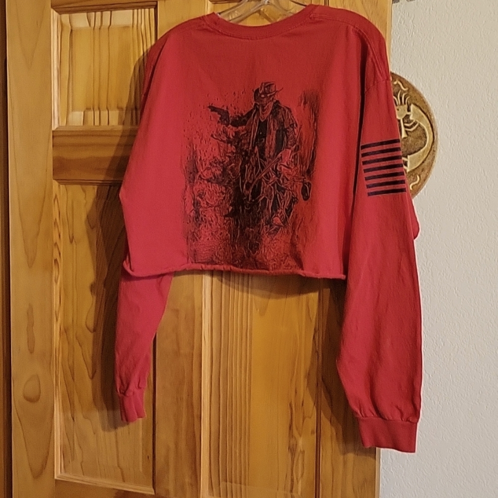 Grunt Style Red Fired Up GUC Size XL Crop Top tee shirt